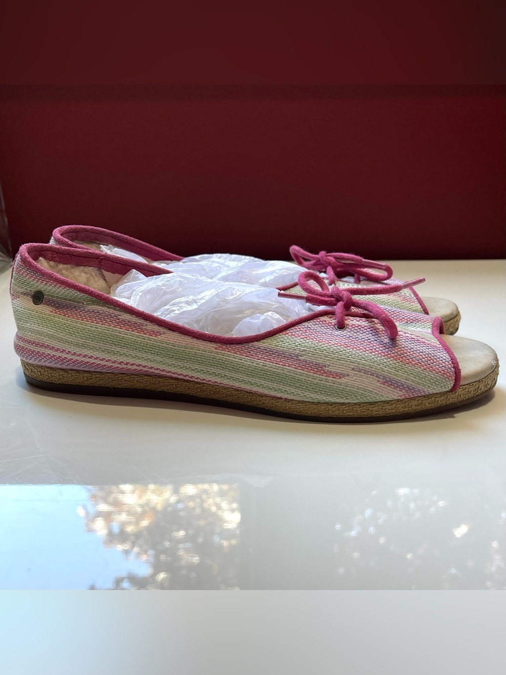 UGG Women’s Pink Striped Flat Open Toe Sandals